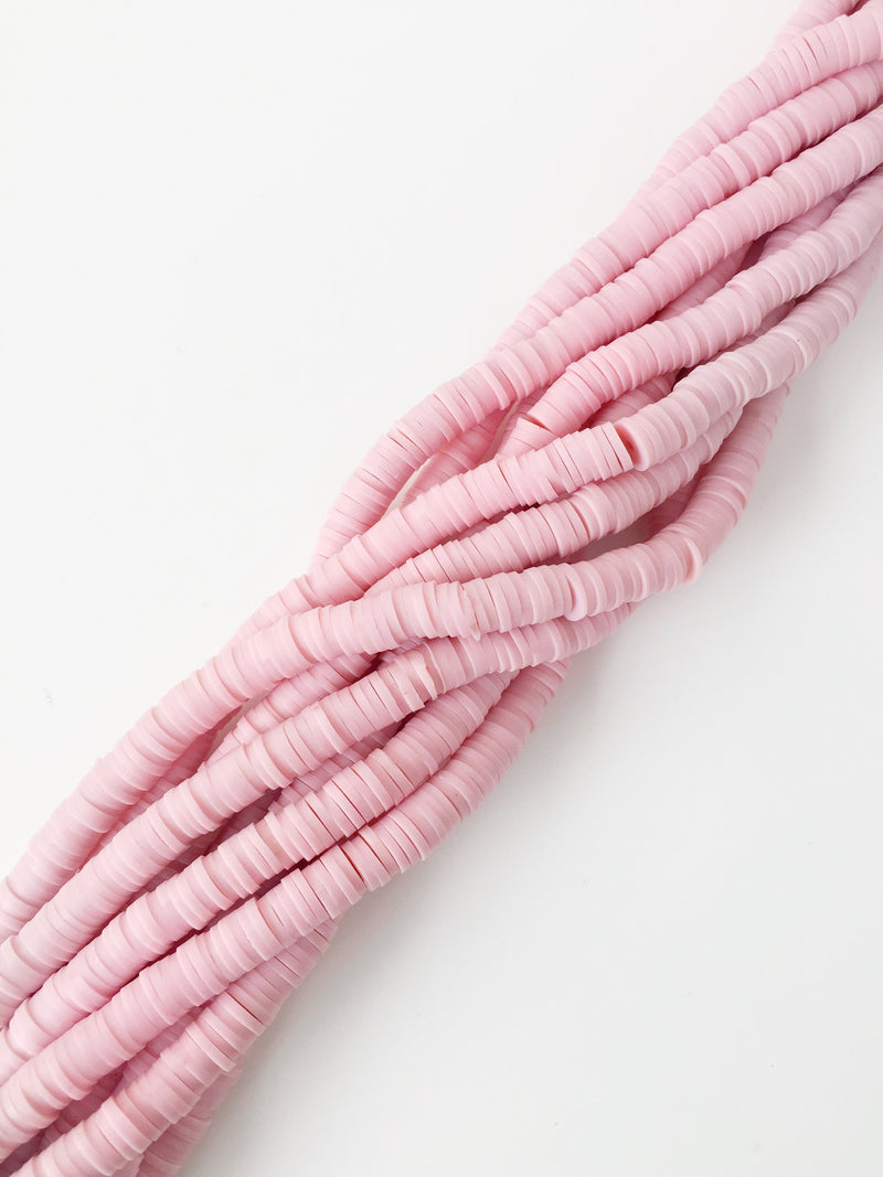 1 strand x Powder Pink Polymer Clay Heishi Beads, 6mm (1766)