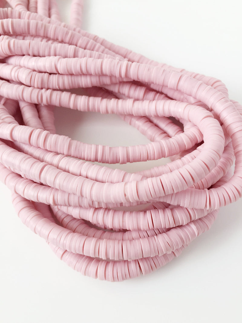 1 strand x Powder Pink Polymer Clay Heishi Beads, 6mm (1766)