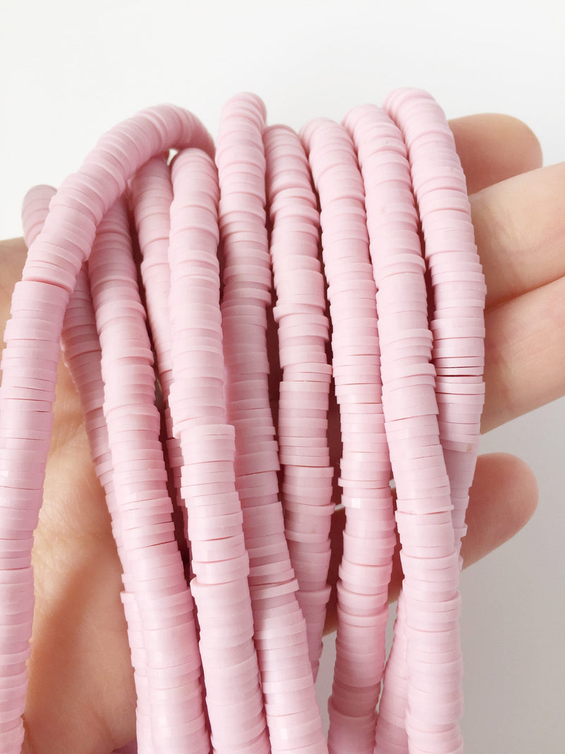 1 strand x Powder Pink Polymer Clay Heishi Beads, 6mm (1766)