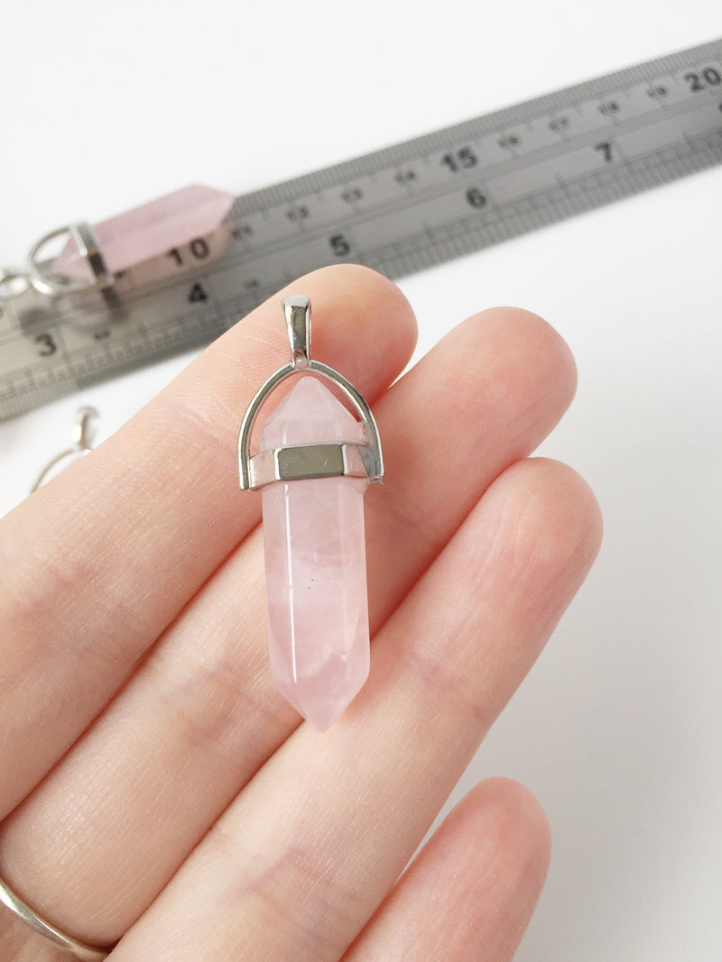 1 x Pointed Rose Quartz Healing Crystal Pendant, 43x13mm (1846)