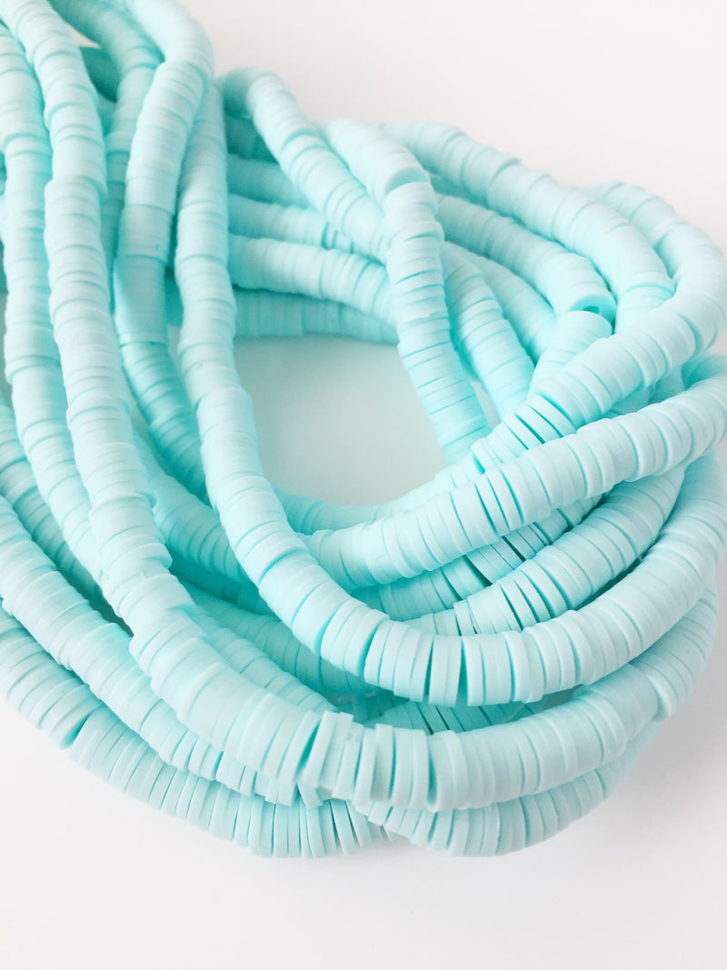 1 strand x 6mm Light Blue Polymer Clay Disc Beads, Vinyl Heishi Beads (1853)