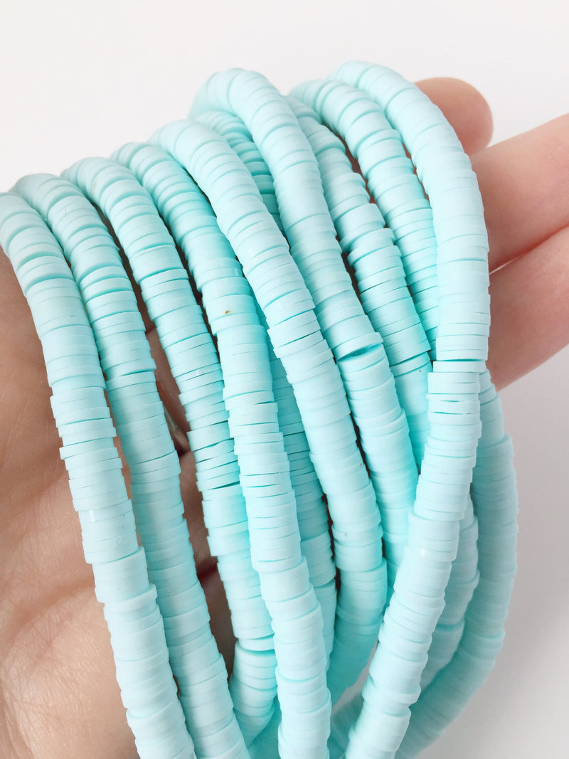 1 strand x 6mm Light Blue Polymer Clay Disc Beads, Vinyl Heishi Beads (1853)