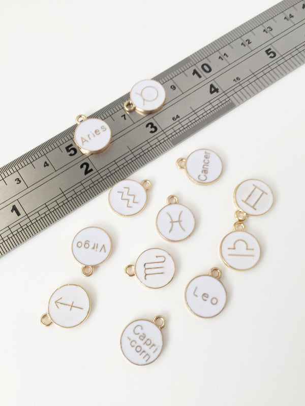 12 x White Enamel Gold Plated Constellation Charms, 15x12mm (1849)