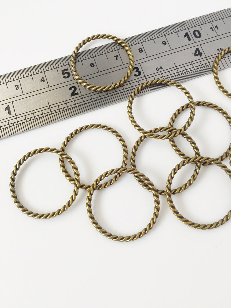 10 x Bronze Tone Twisted Round Connectors, 25mm Bronze Linking Rings (2460)