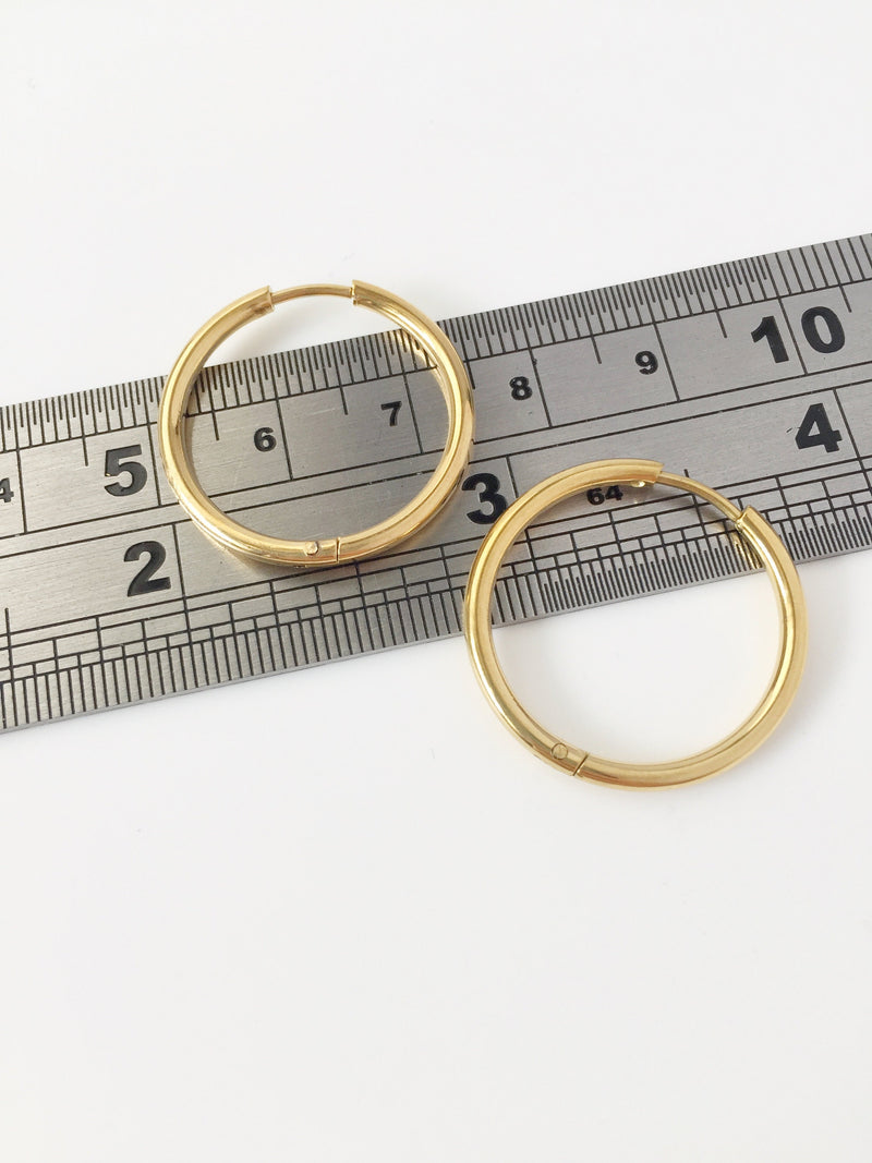 1 pair x Gold Plated Stainless Steel Hoop Earring Blanks, 25mm (1780G)