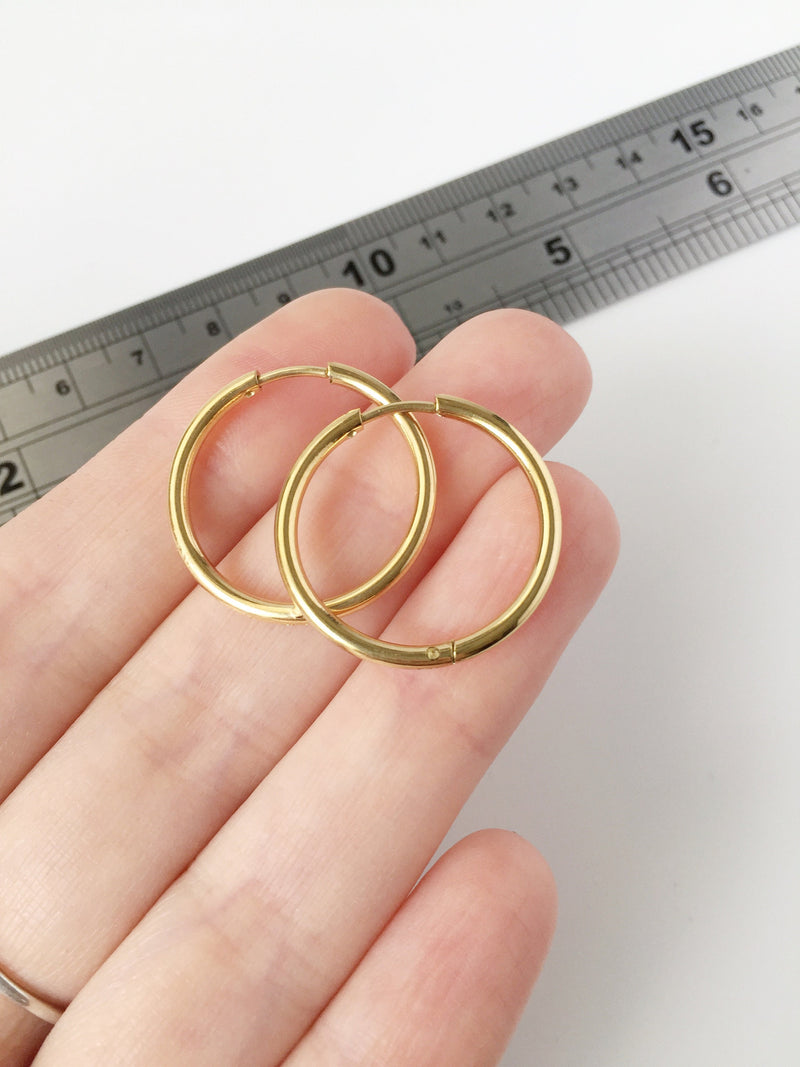 1 pair x Gold Plated Stainless Steel Hoop Earring Blanks, 25mm (1780G)