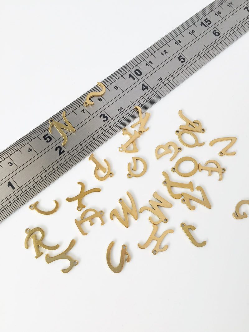 1 Set x Gold Plated Stainless Steel Alphabet Charms, 26 Initial Letter Charms (1793G)