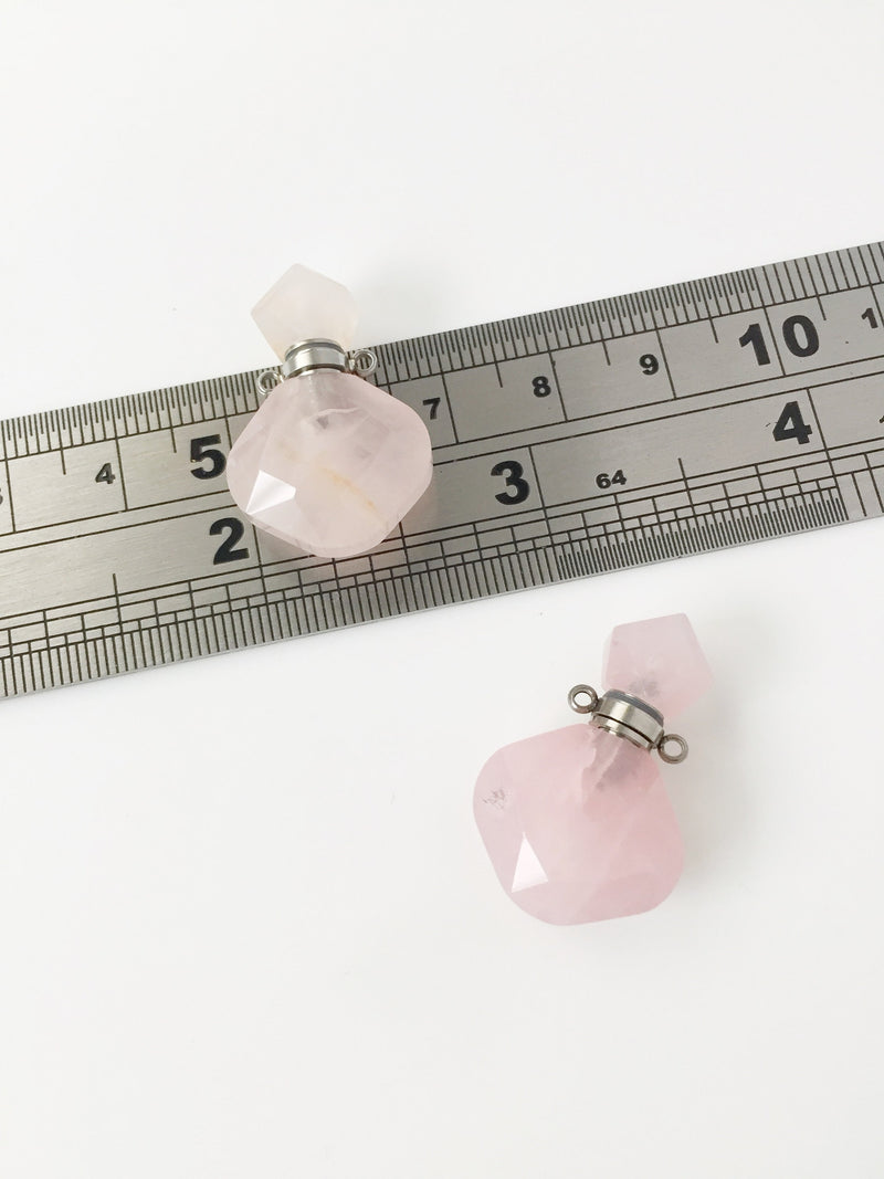 1 x Natural Rose Quartz Perfume Bottle Pendant, 17x21mm (1634)