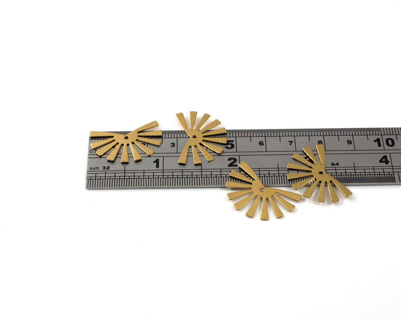 4 x Raw Brass Sun Ray Pendants, 44x29mm Half Sun Charms (C0605)