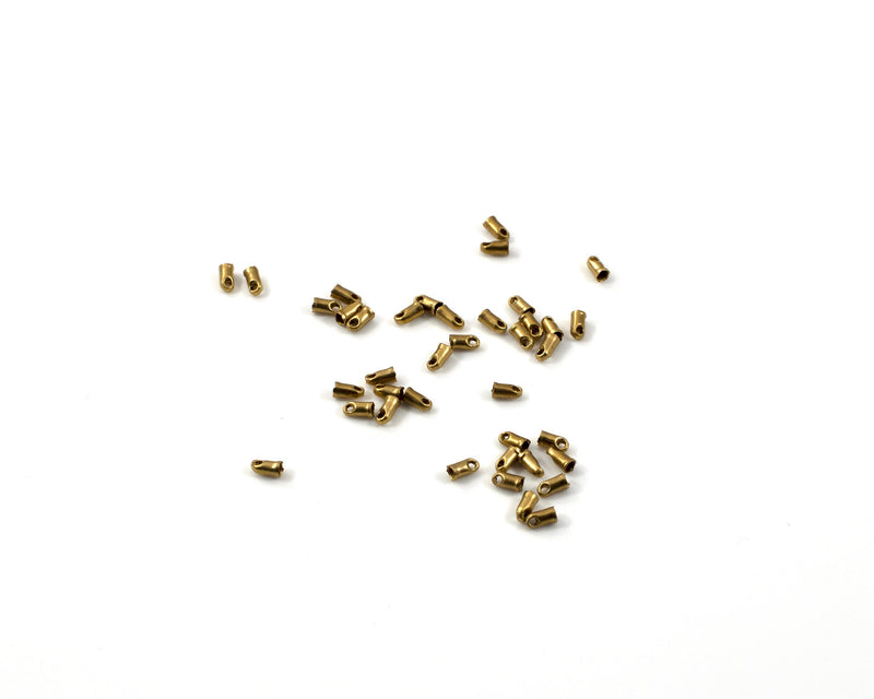 50 x Tiny Raw Brass Cord Ends, 4mm Cord End Tips (C0061)