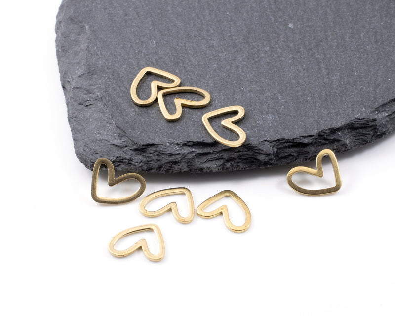 20 x Raw Brass Heart Connectors, 14mm (C0377)