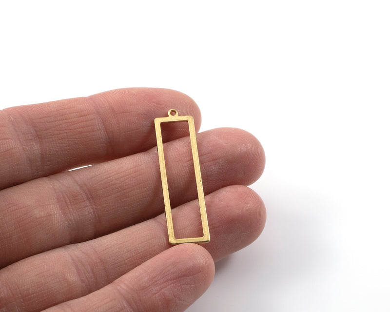 6 x Raw Brass Open Rectangle Pendants, 37x10mm (C0270)