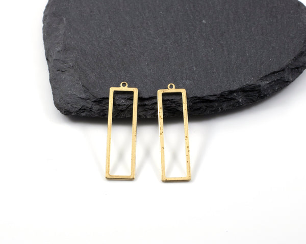 6 x Raw Brass Open Rectangle Pendants, 37x10mm (C0270)