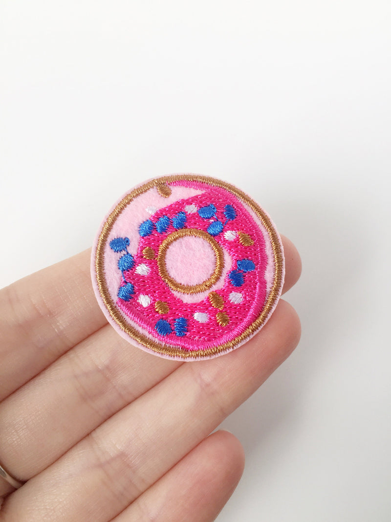 Sweet Doughnut Iron-on Patch, Embroidered Sprinkled Donut Motif