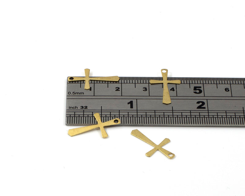 20 x Raw Brass Cross Charms, 19x11mm (C0415)