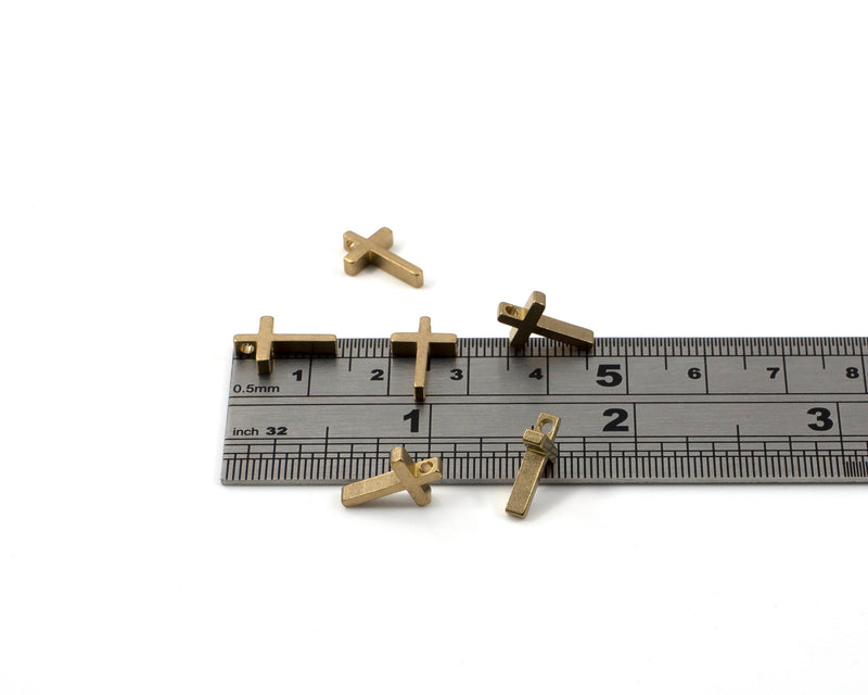 8 x Raw Brass Solid Cross Charms, 12x8 mm (C0416)