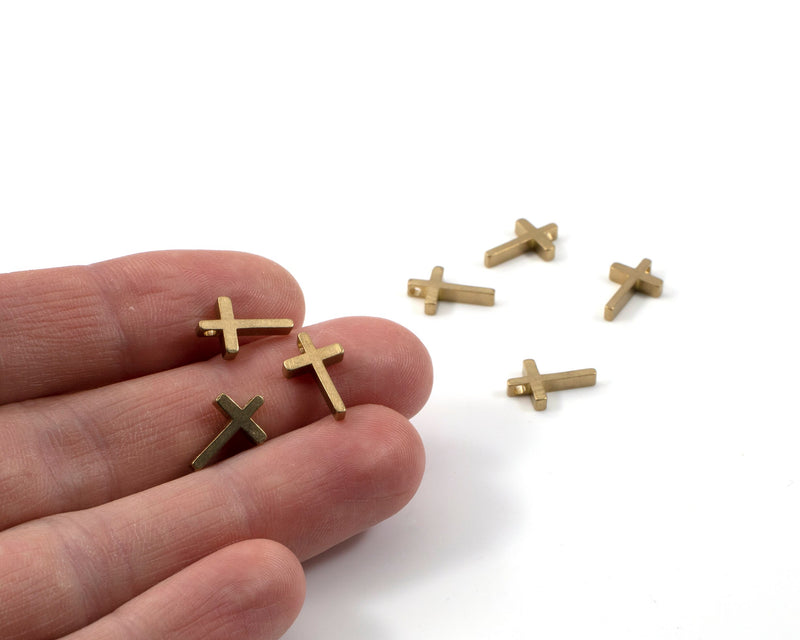 8 x Raw Brass Solid Cross Charms, 12x8 mm (C0416)