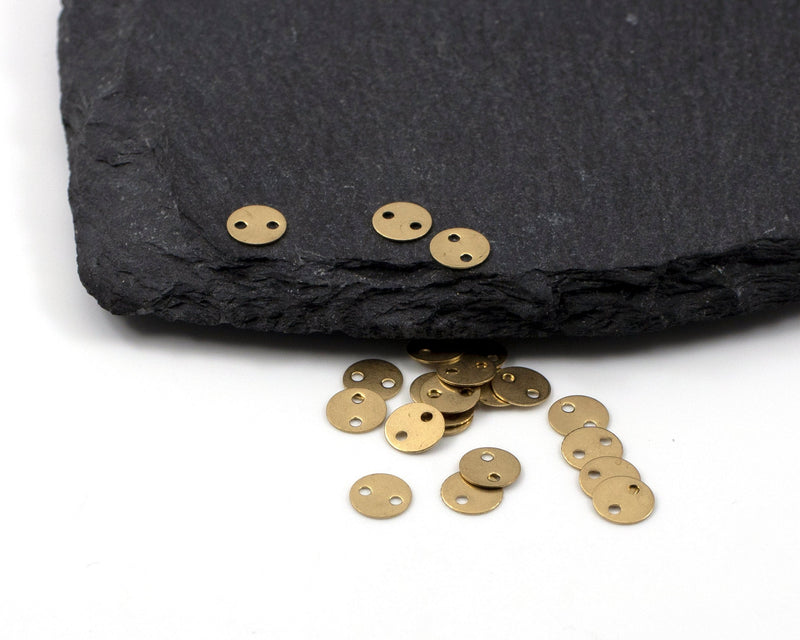 50 x Raw Brass Tiny Coin Links, 6mm Two Hole Connectors (C0558)