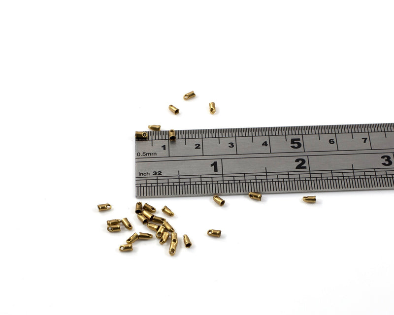 50 x Tiny Raw Brass Cord Ends, 4mm Cord End Tips (C0061)