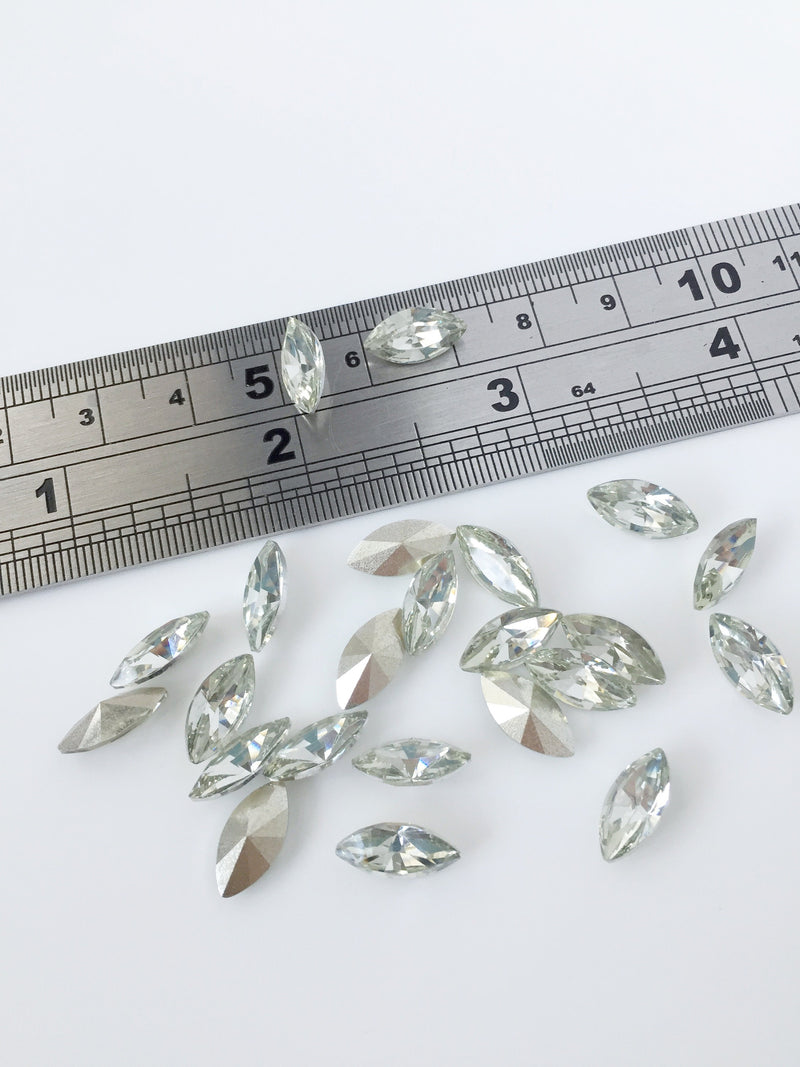 24 x 6x12mm Crystal Clear Navette Rhinestones, Foiled Back (2308)