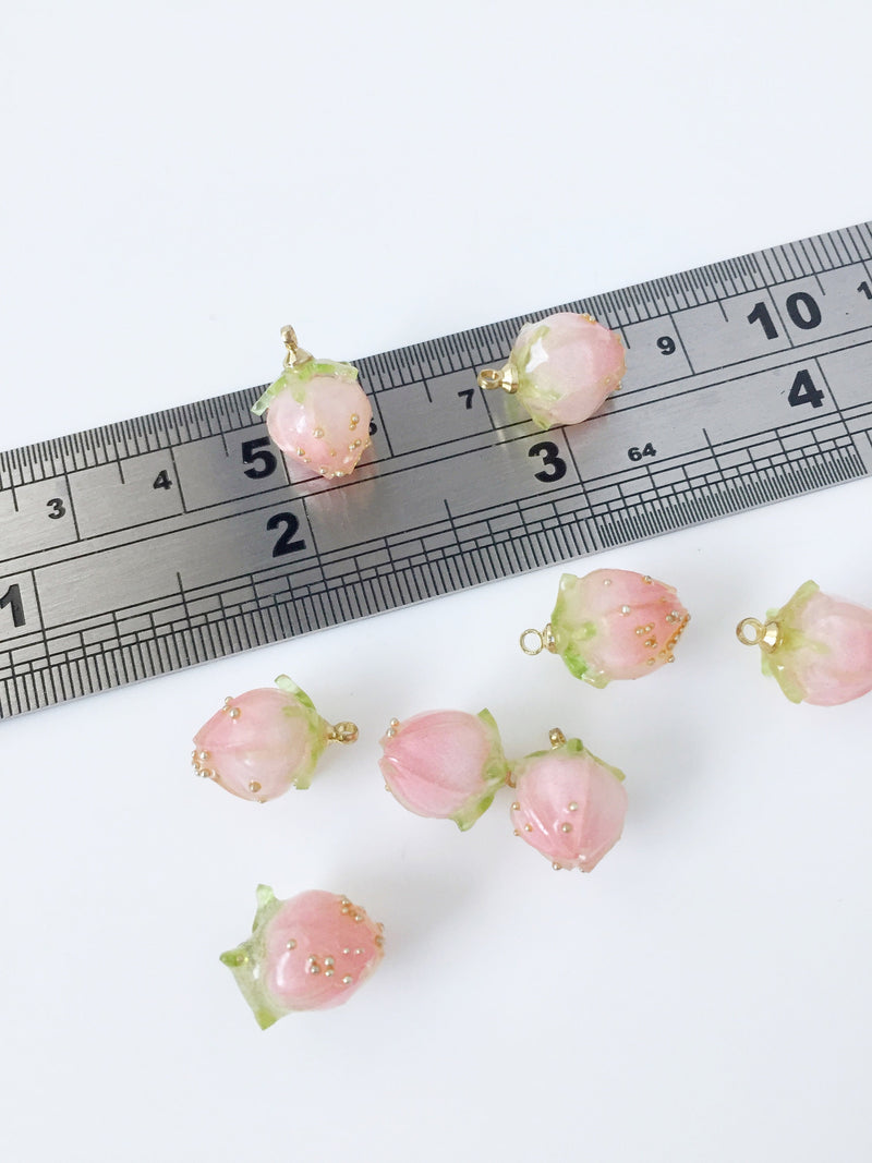 1 x Real Flower Light Pink Bud Charm, 15x11mm (2251)