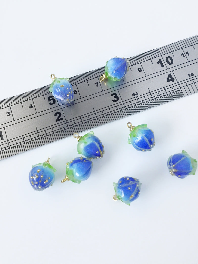 1 x Real Flower Bud Charm, Blue Rose Beads, 15x11mm (2250)