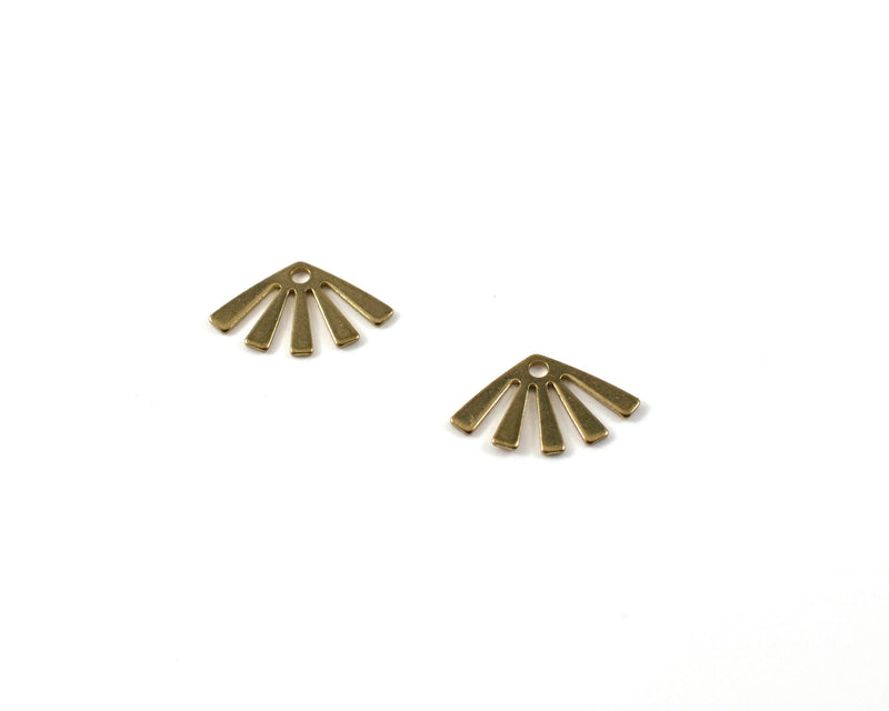 8 x Raw Brass Fan Charms, 15x10mm (C0664)