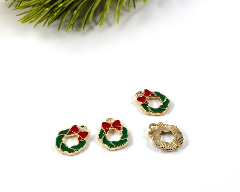 6 x Tiny Wreath Enamel Charms, 15x12mm (2900)