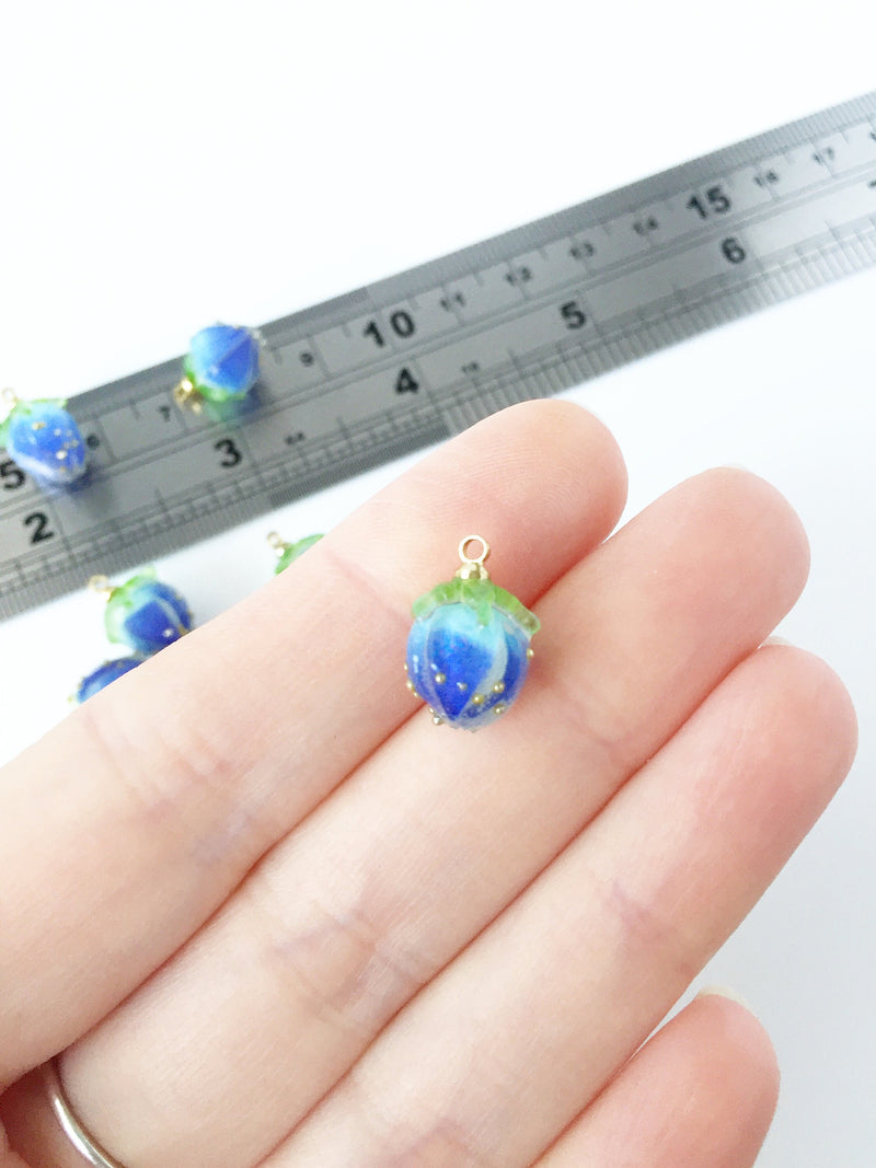 1 x Real Flower Bud Charm, Blue Rose Beads, 15x11mm (2250)