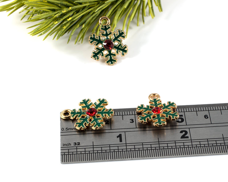 8 x Enamel Snowflake Gold Pendants with Crystal Centre, 21x17mm (C0574)