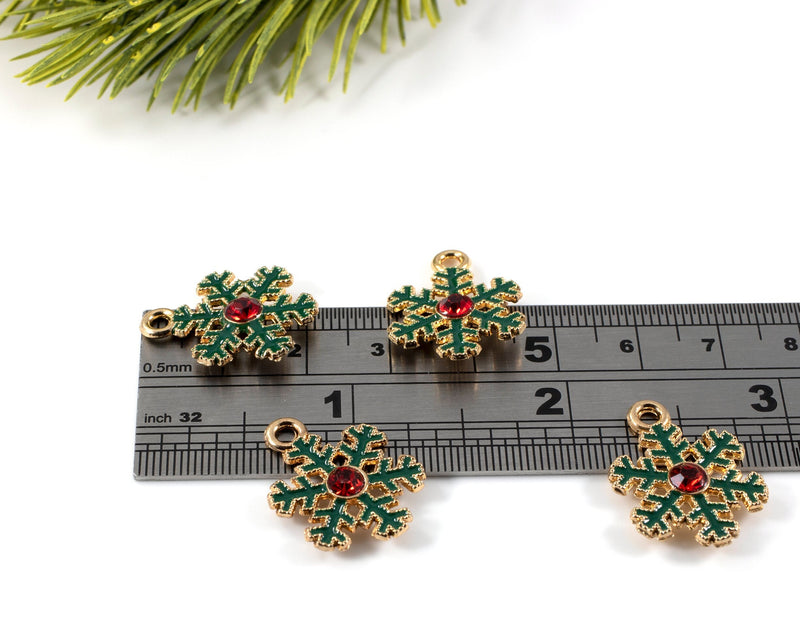 8 x Enamel Snowflake Gold Pendants with Crystal Centre, 21x17mm (C0574)