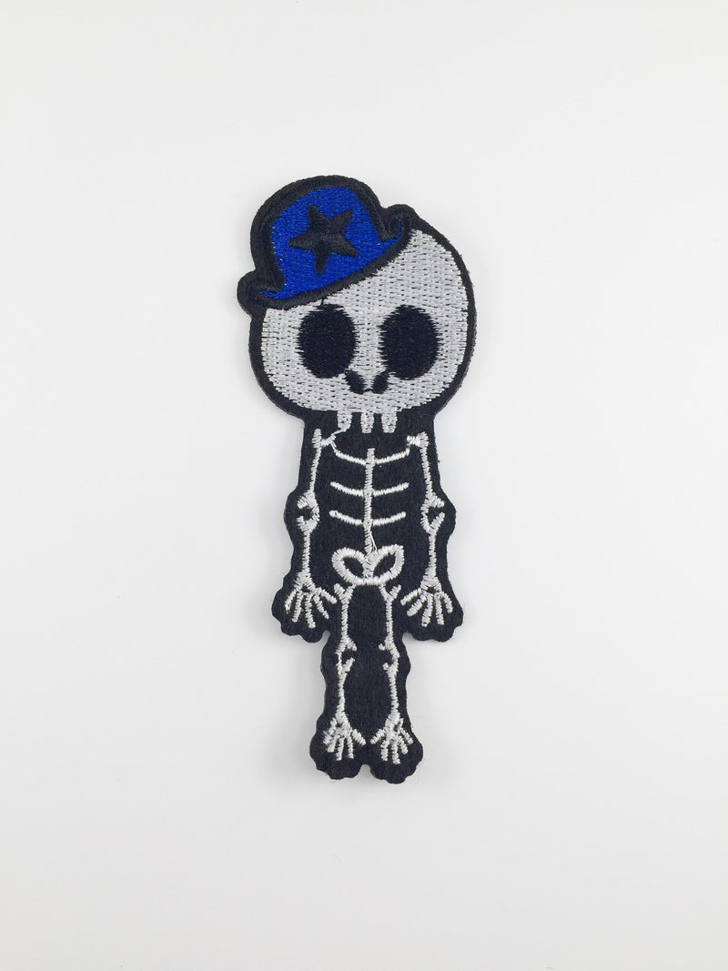 Skeleton Boy Iron-on Patch, Embroidered Skeleton Badge