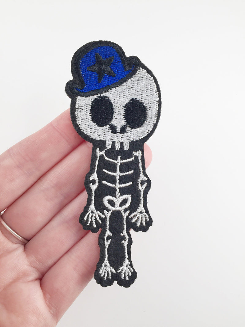 Skeleton Boy Iron-on Patch, Embroidered Skeleton Badge