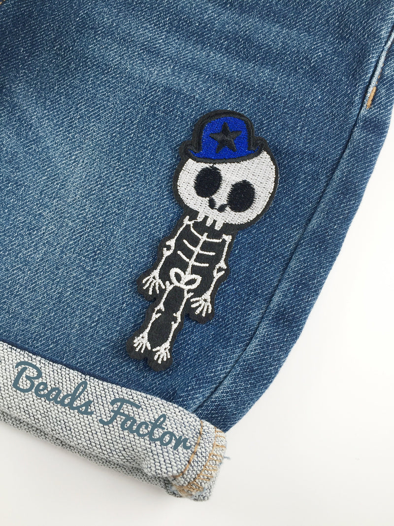 Skeleton Boy Iron-on Patch, Embroidered Skeleton Badge