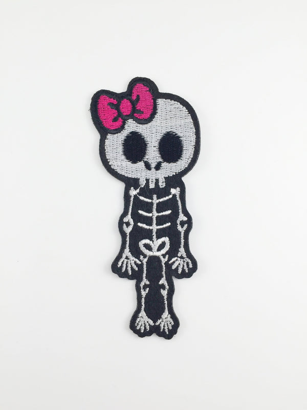 Skeleton Girl Iron-on Patch, Embroidered Skeleton Applique