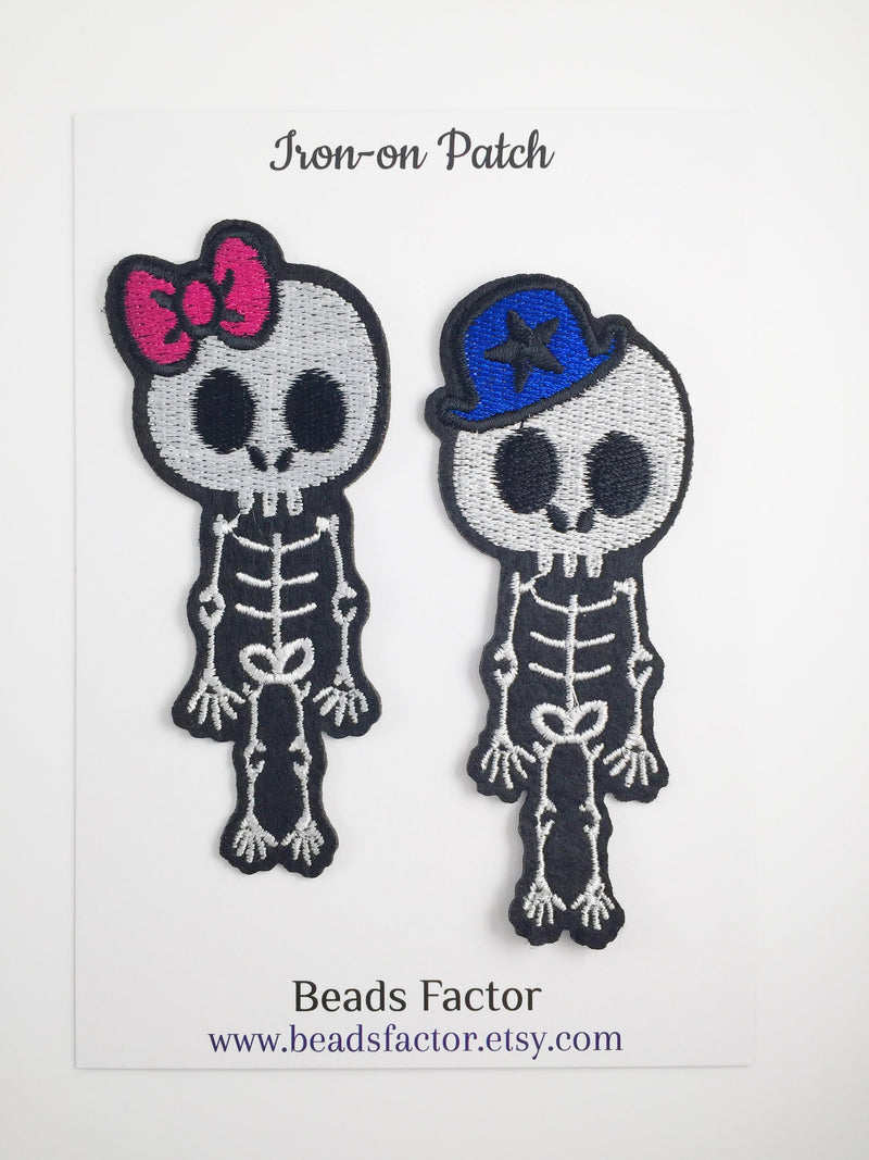 Skeleton Girl Iron-on Patch, Embroidered Skeleton Applique