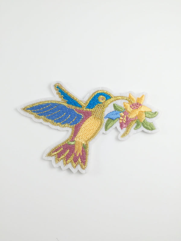 Hummingbird Iron-on Patch, Embroidered Bird Motif