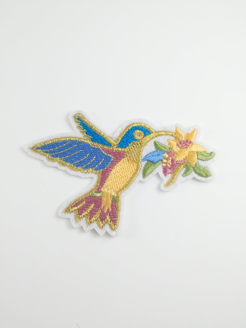 Hummingbird Iron-on Patch, Embroidered Bird Motif