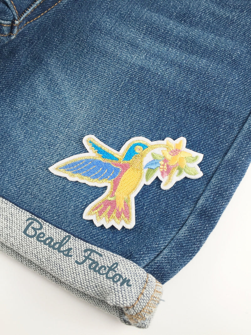 Hummingbird Iron-on Patch, Embroidered Bird Motif