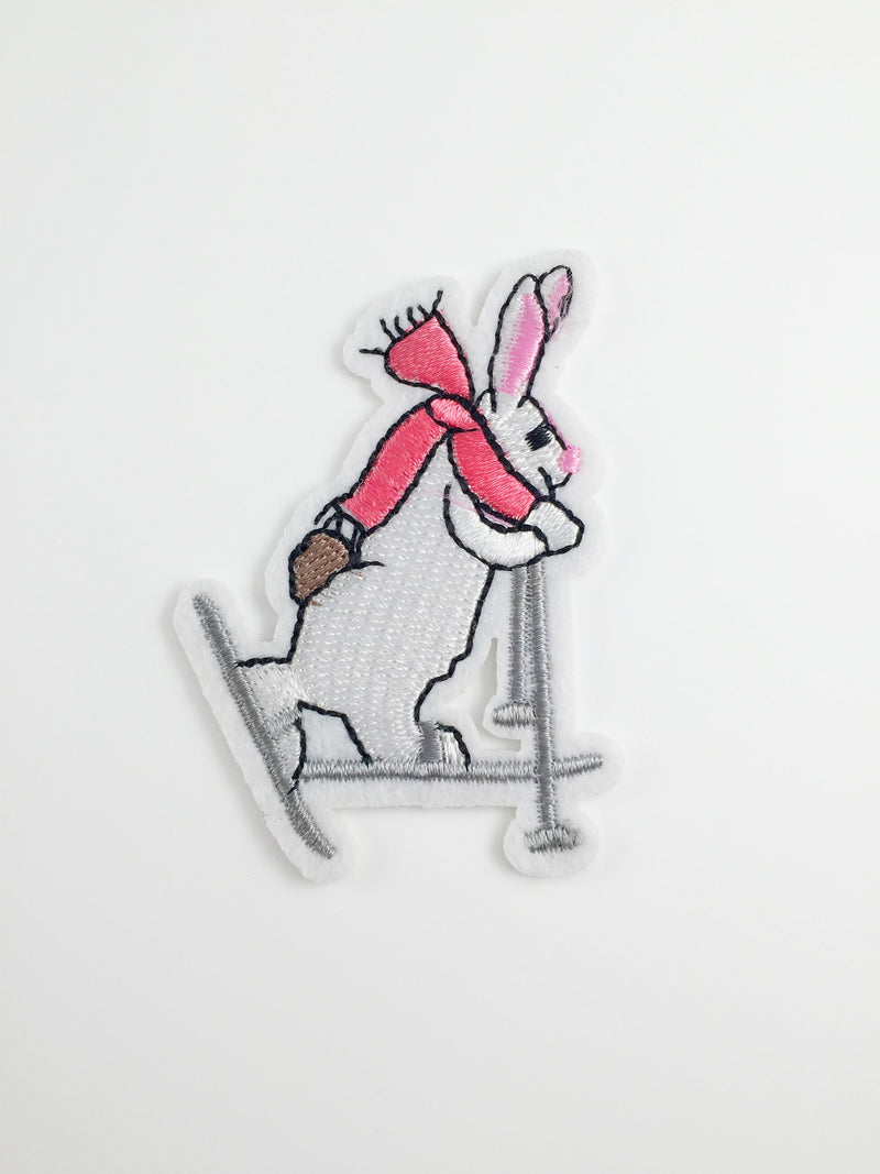 Skiing Rabbit Iron-on Patch, Cute Winter Hare Badge