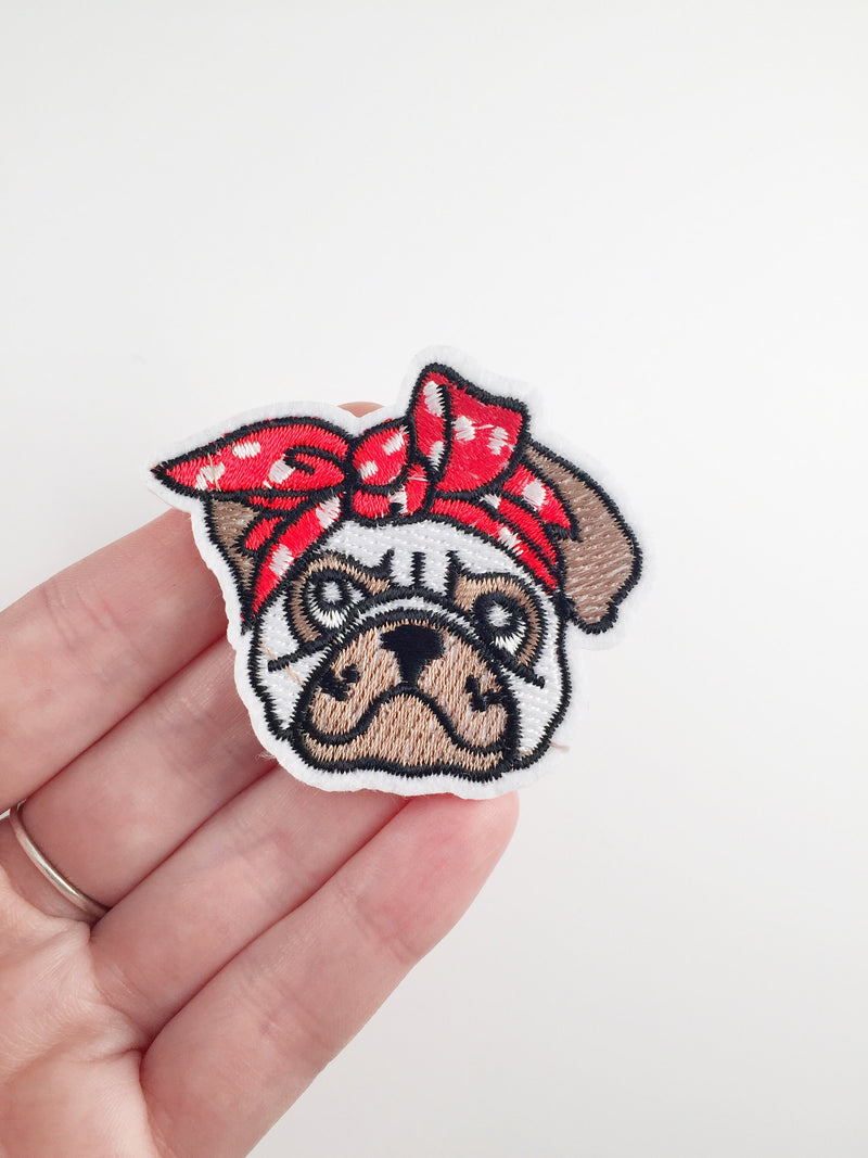 French Bulldog Iron-on Patch, Embroidered Frenchie Motif