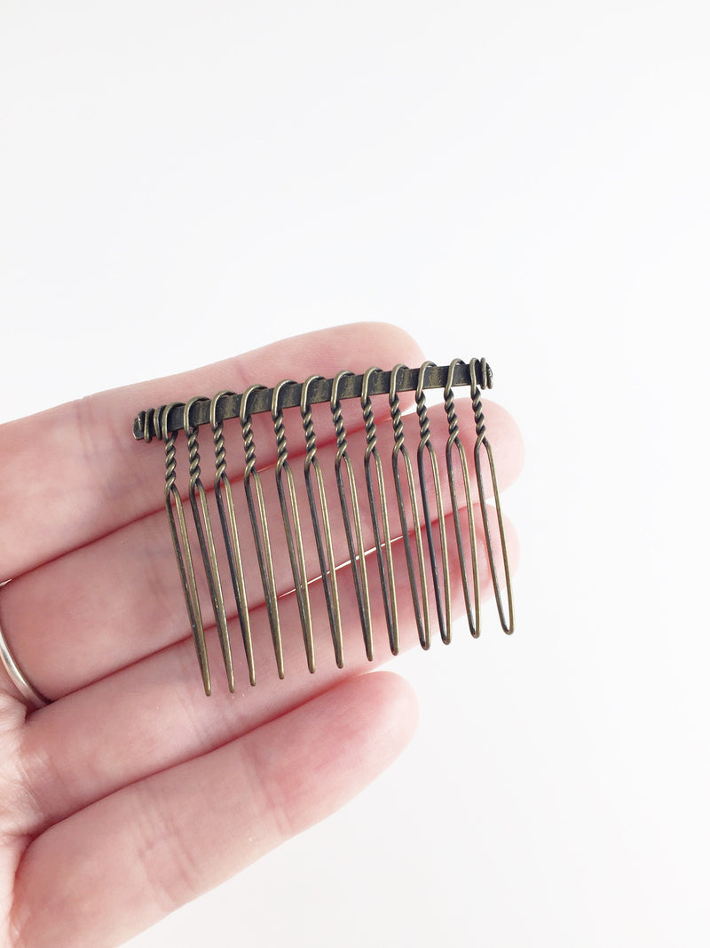 6 x Bronze Wire Hair Combs, 34x48mm Medium Size Hair Comb Base