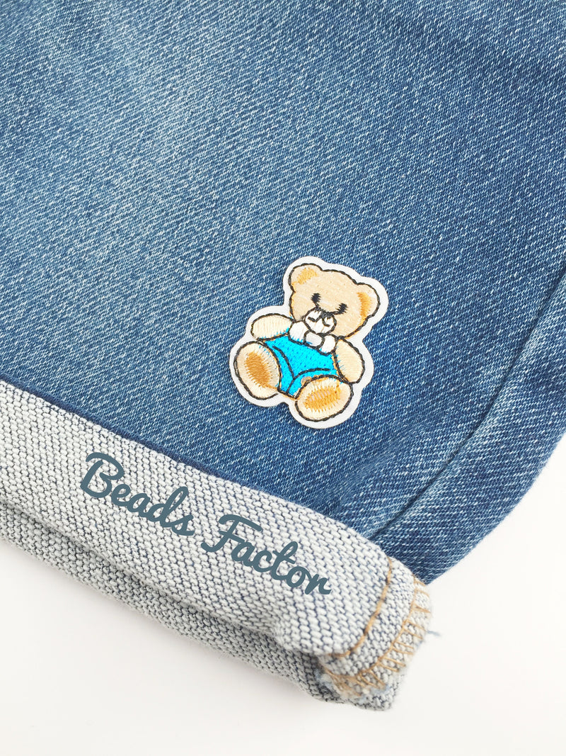 Tiny Blue Teddy Bear Iron-on Patch, Cute Bear Boy Badge