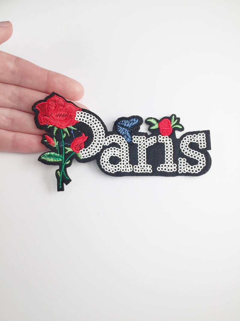 Paris Iron-on Patch, Paris and Rose Applique Embroidery