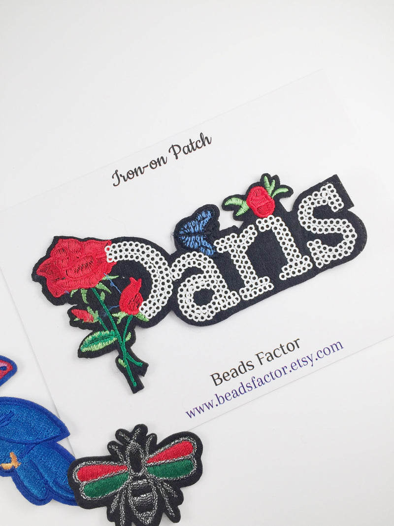 Paris Iron-on Patch, Paris and Rose Applique Embroidery