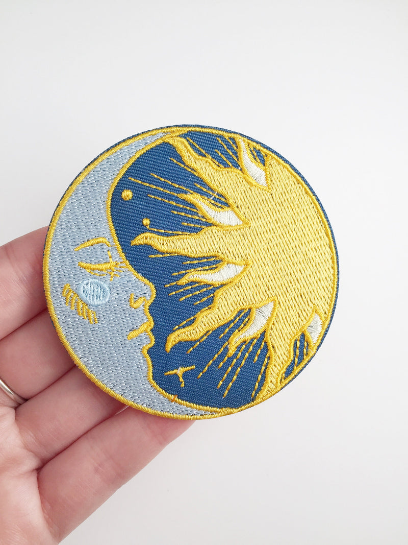 Sun and Moon Iron-on Patch, Embroidered Astronomy Motif