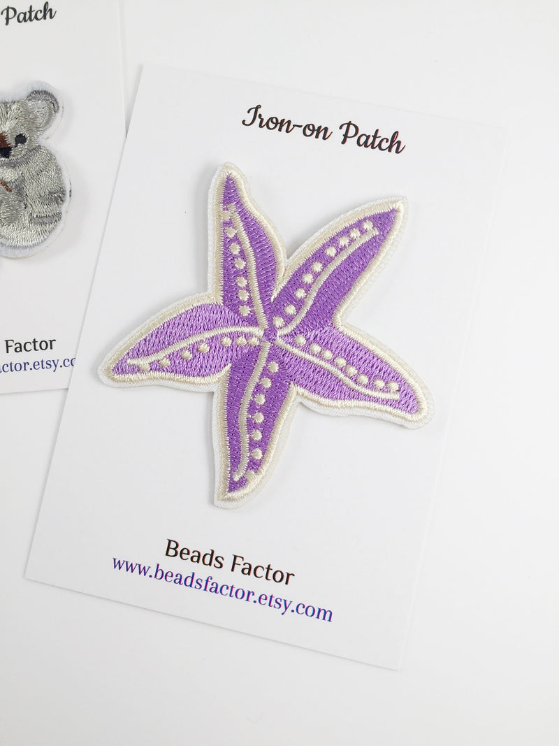 Purple Starfish Iron-on Patch, Sea Life Applique