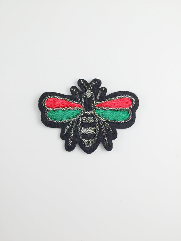 Green and Red Bee Iron-on Patch, Queen Bee Motif