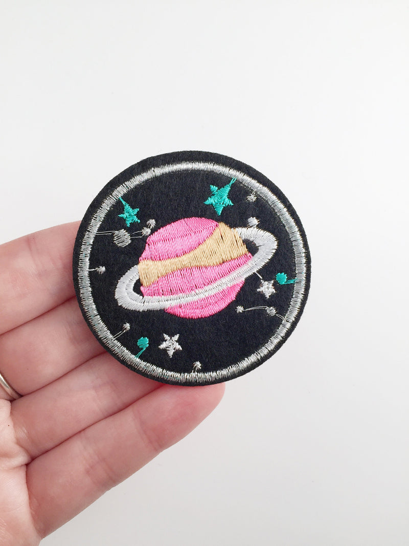 Saturn Iron-on Patch, Whimsical Planet Applique