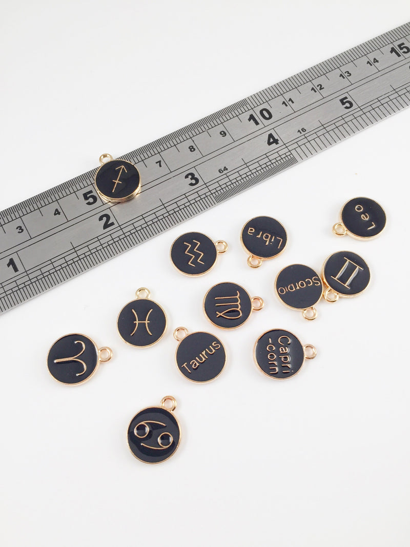 12 x Black Enamel Constellation Charms, 15x12mm (1849)